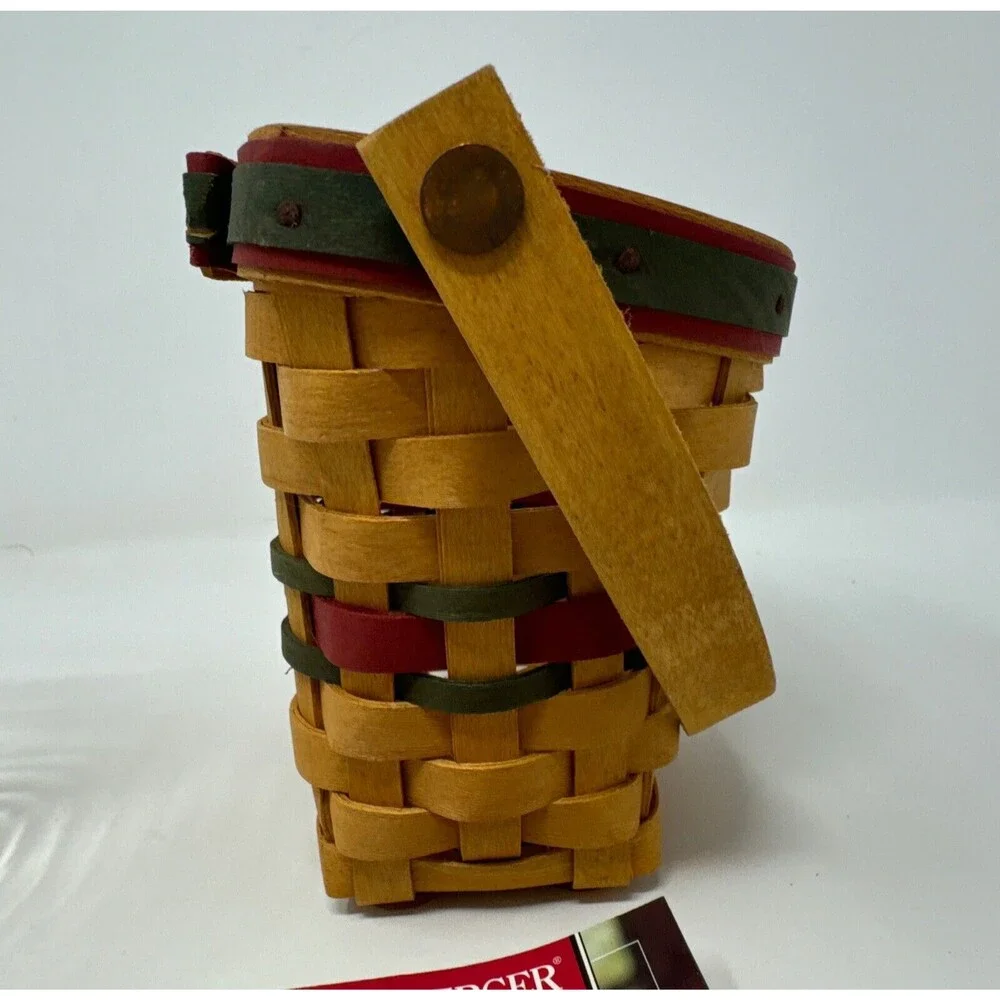 Longaberger 1998 Little Joy Basket Set - Berry Red Stripe + Protector